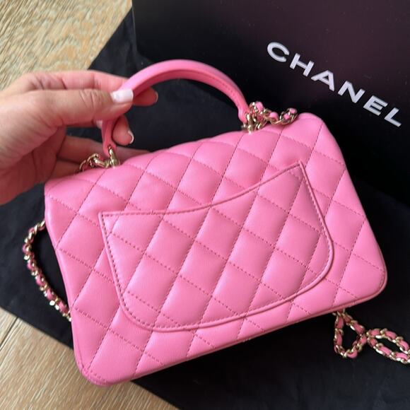 CHANEL 23P Pink Mini Flap Bag Top Handle Gold Hardware - Picture 3 of 11